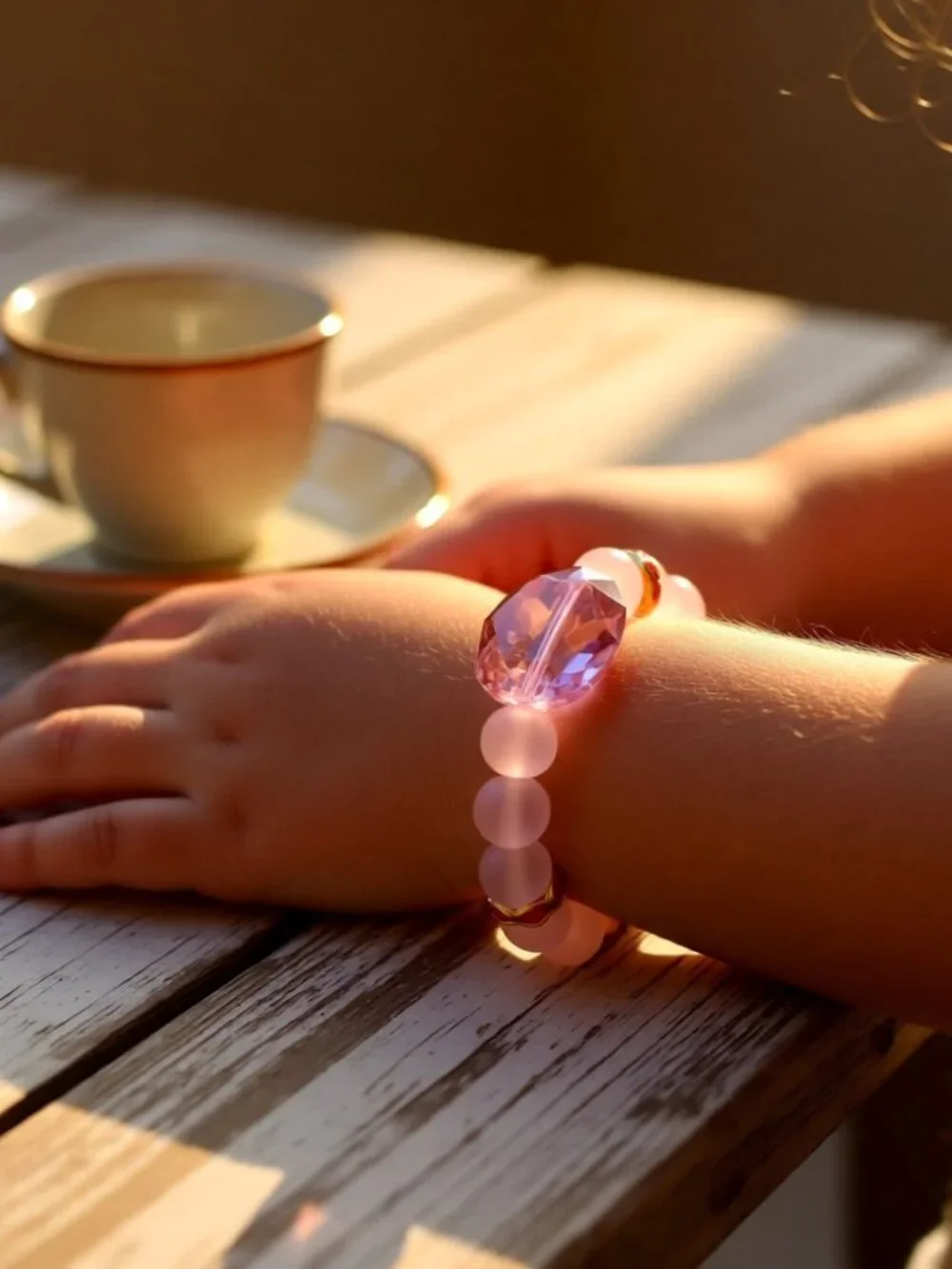 Handmade! Sparkling Pink Beaded Stretch Bracelet ~ Girls or Petite Wrist 6-6.75